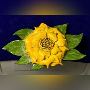 Yellow Gardenia Leather Flower Hair Clip